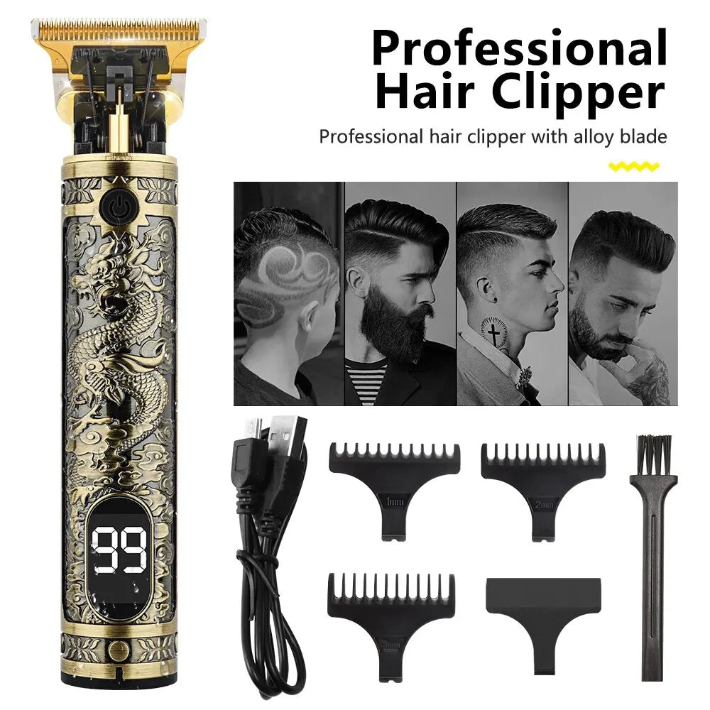 Vintage T9 Hair Cutting Machine Hair Clipper Professional Cutter Trimmer for Men Cordless Beard Trimmer USB for Barber Dragon