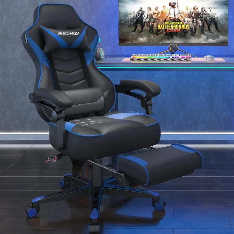 Gaming Chair, Gamer Chair with Footrest, Ergonomic Racing Chair for Adluts with Padding Armrests Leather, Computer Gaming Chair