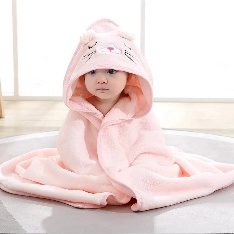 0-3 Years Unisex Baby Bathrobe Flannel Cape Cartoon Boys Girls Hooded Bathrobe Newborn Shower Gift Wrap Swaddling Bath Towel