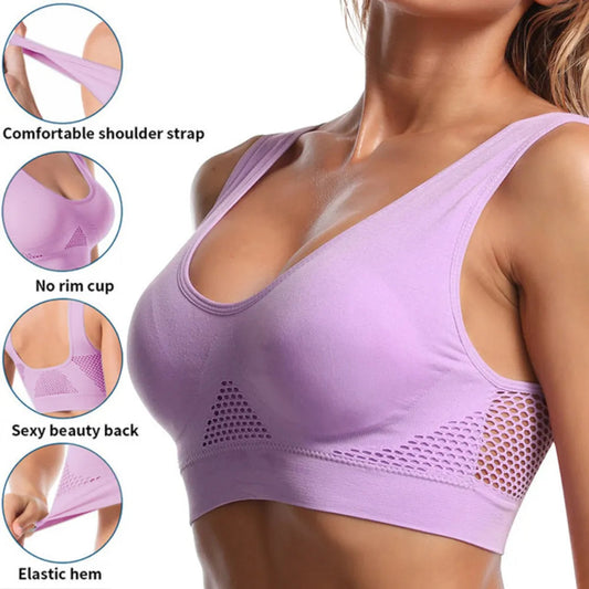 Seamless Mesh Sports Bras for Women - Fitness, Gym, Running, Yoga - Shockproof, Wireless, Breathable - Plus Size up to 6XL