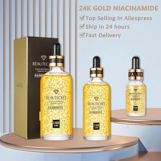 Skincare Product 24K Gold Niacinamide Face Serum Anti Aging Hyaluronic Acid for Face Shrinks Pores Korean Skin Care Products