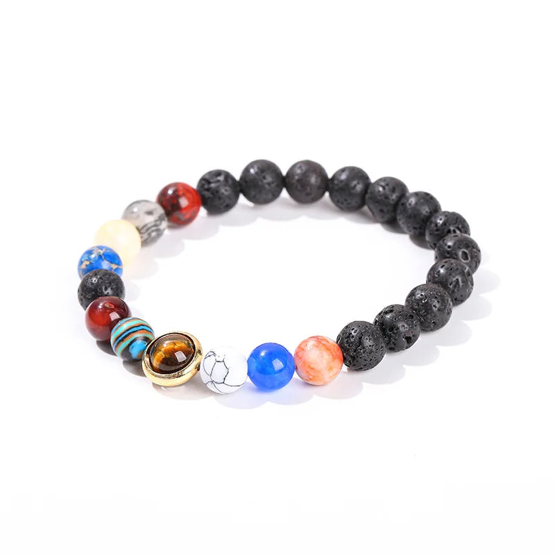 JD Natural Stone Eight Planets Bead Bracelets Men Women Universe Seven Chakra Bangle Yoga Energy Galaxy Solar Wristband Jewelry