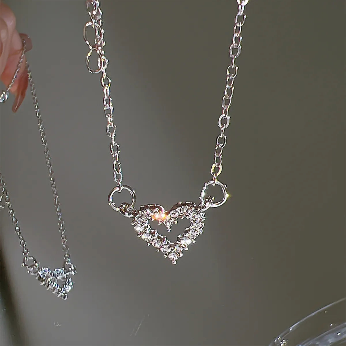 17KM Fashion Butterfly Heart Zircon Necklace for Women Girls Silver Color Shiny Love Clavicle Chain Necklaces New Trend Jewelry