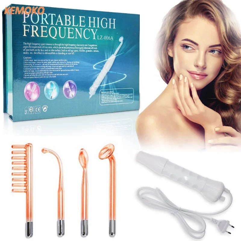 4 In 1 Portable High Frequency Electrotherapy Beauty Device Spot Remover Facial Skin Care Spa  Violet Ray Wand Face Lift