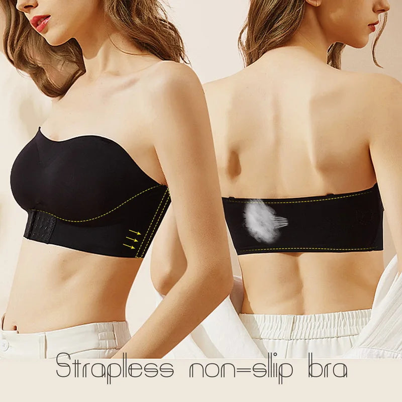 Invisible Strapless Bra for Women: Wireless, Push-Up, Non-Slip, Suitable for Weddings, Big Breasts, Sexy Lingerie, Sizes S-XL, Plus Size