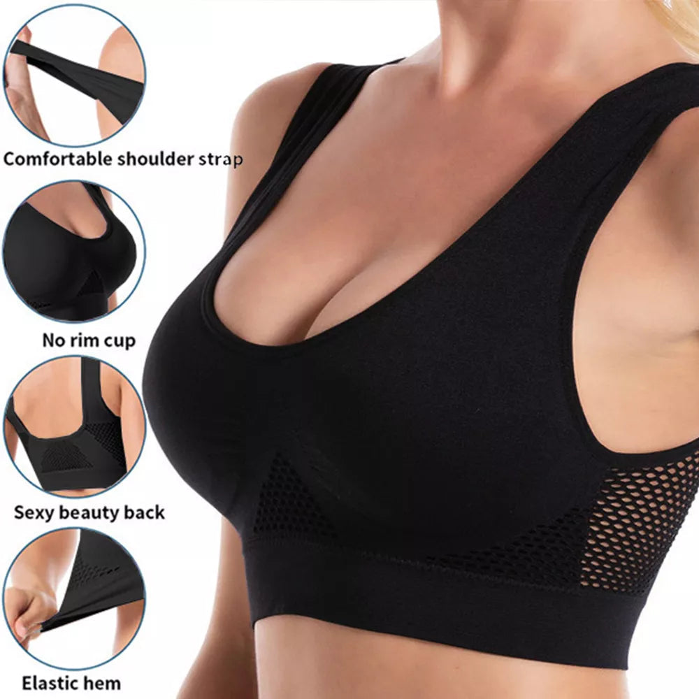 Seamless Mesh Sports Bras for Women - Fitness, Gym, Running, Yoga - Shockproof, Wireless, Breathable - Plus Size up to 6XL