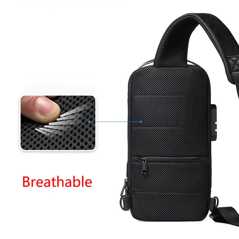 Men's Sling Backpack with USB Charge Port - Anti-theft Travel Crossbody Bag for Motorcycle Riders - Side Shoulder Chest Rucksack