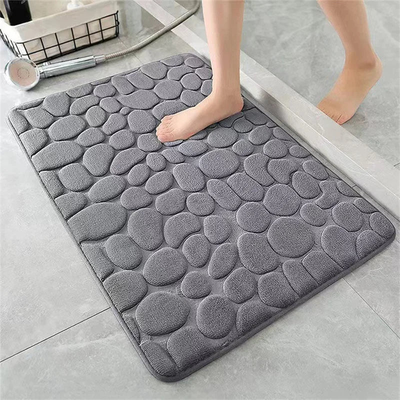 Cobblestone Embossed Bathroom Bath MatMemory Foam Pad Coral Fleece Non-slip Carpet In Bathtub Floor Rug Shower Room Doormat