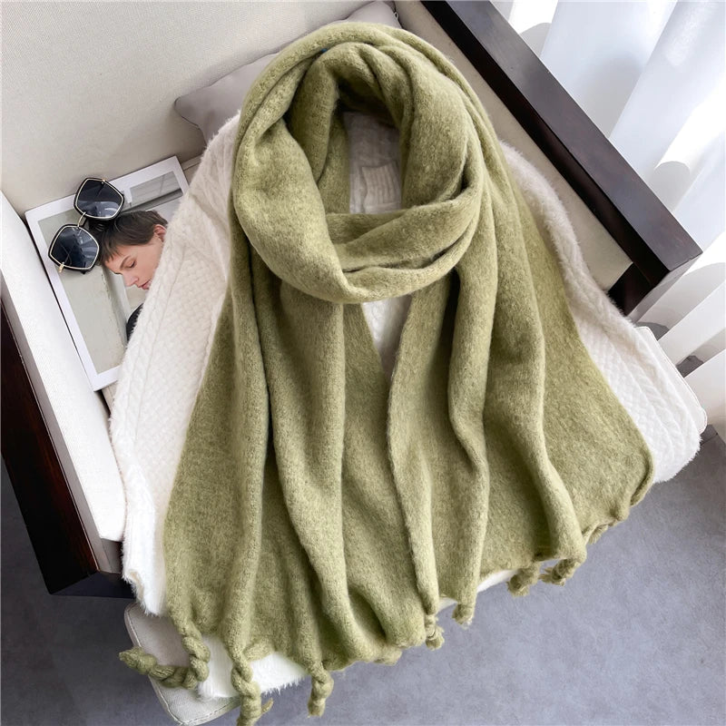 Winter Scarf Women Cashmere Warm Pashmina Solid Female Scarves Wraps Thick Soft Bufanda Big Tassels Shawl Long Stole