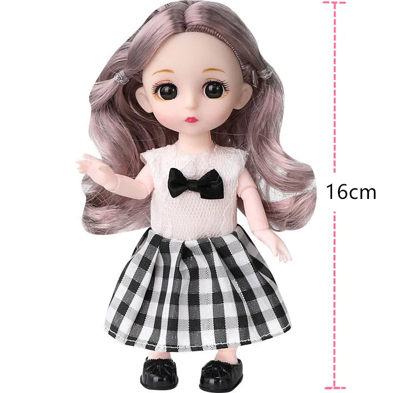 Scale 1:12 16cm Princess BJD Doll with Clothes and Shoes Movable 13 Joints Cute Sweet Face Lolita Girl Gift Child Toys for Kids