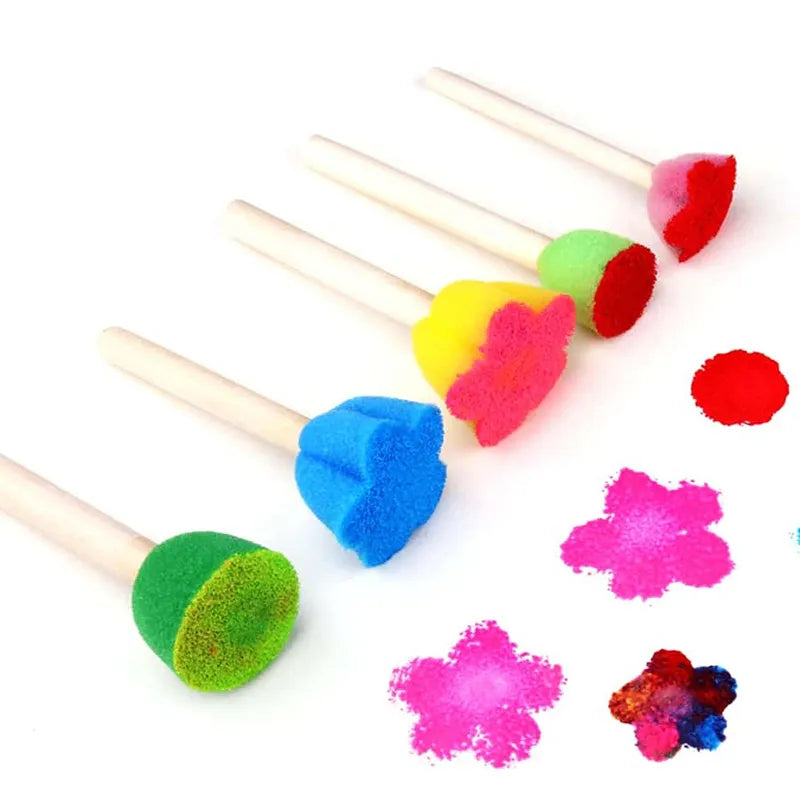 Children's DIY Graffiti Sponge Brush Set with Broom-Shaped Seals and Art Brushes, Enlightenment Puzzle Gift - TMZ