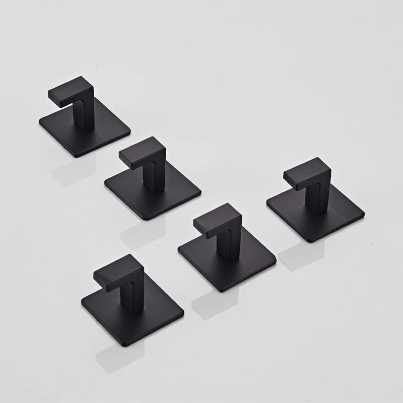 Black Self-Adhesive Wall Hooks, 3/4pcs, for Keys, Clothes, Robes, Towels, Bathroom Accessories