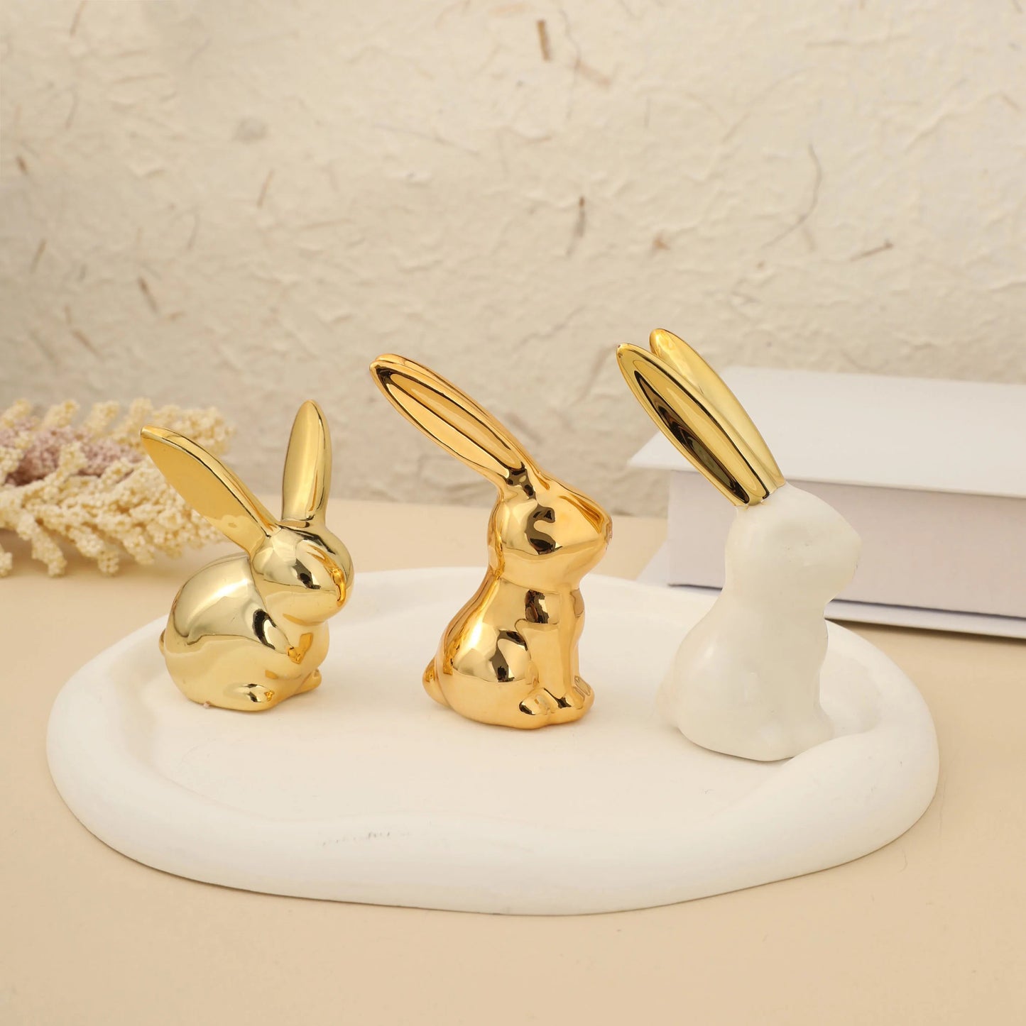 Gold Rabbit Ceramics Figurines Creative Animal Table Ornament Cute Alpaca Home Desktop Decoration White Rabbit Bedroom Ornament