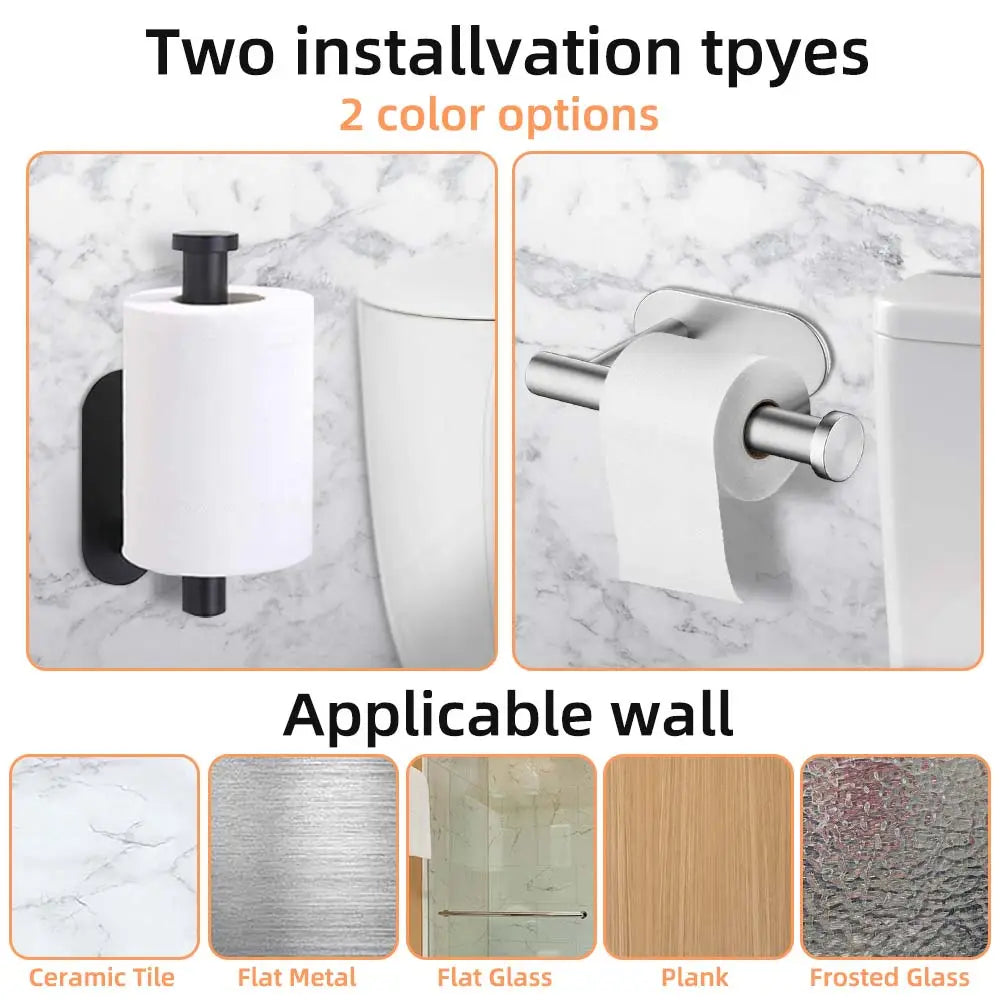 Self-Adhesive Stainless Steel Toilet Paper Holder, Wall Mount, No Punching, for Bathroom/Kitchen