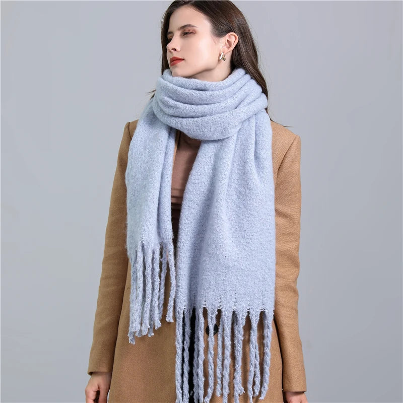 Winter Scarf Women Cashmere Warm Pashmina Solid Female Scarves Wraps Thick Soft Bufanda Big Tassels Shawl Long Stole