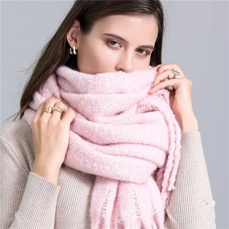 Winter Scarf Women Cashmere Warm Pashmina Solid Female Scarves Wraps Thick Soft Bufanda Big Tassels Shawl Long Stole