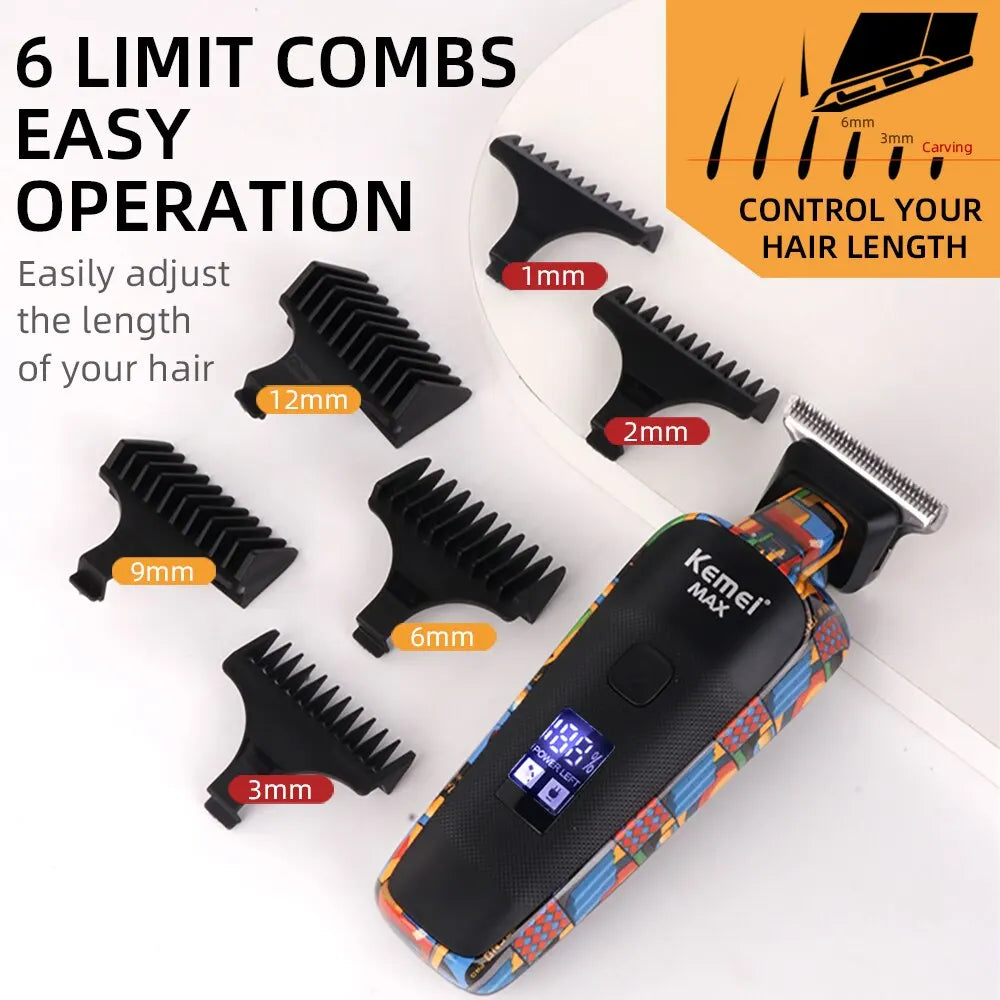 Kemei-5090 Digital Display Professional Barber Pusher For Men Hair Clipper Reciprocating Random Graffiti Pattern Electric