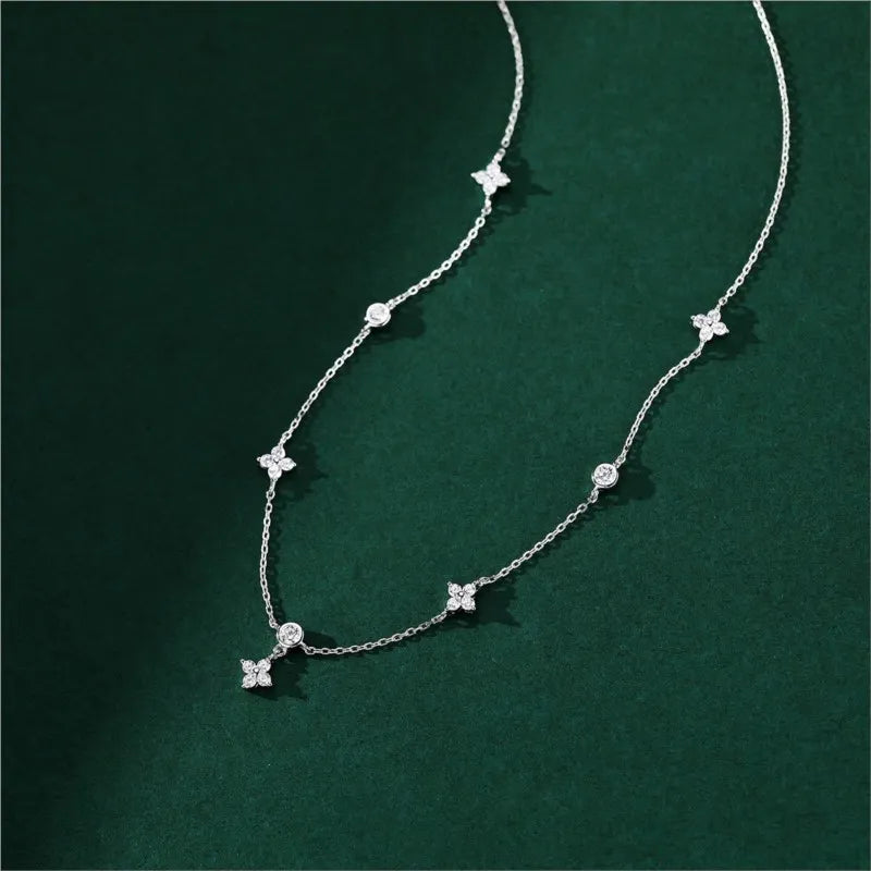 ANENJERY Inlaid Zircon Four-leaf Flower Chain Necklace for Women New Niche Light Luxury Hot Fashion Collares Choker Accessories