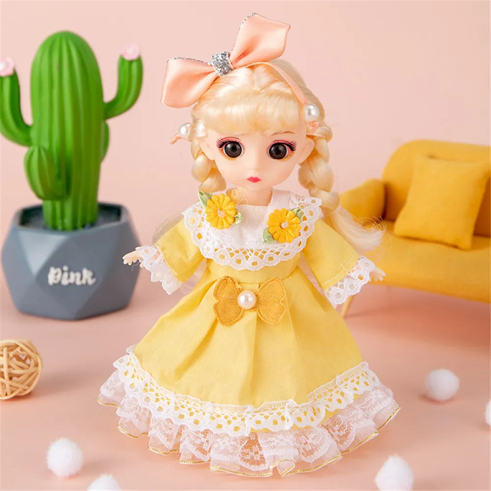 Scale 1:12 16cm Princess BJD Doll with Clothes and Shoes Movable 13 Joints Cute Sweet Face Lolita Girl Gift Child Toys for Kids