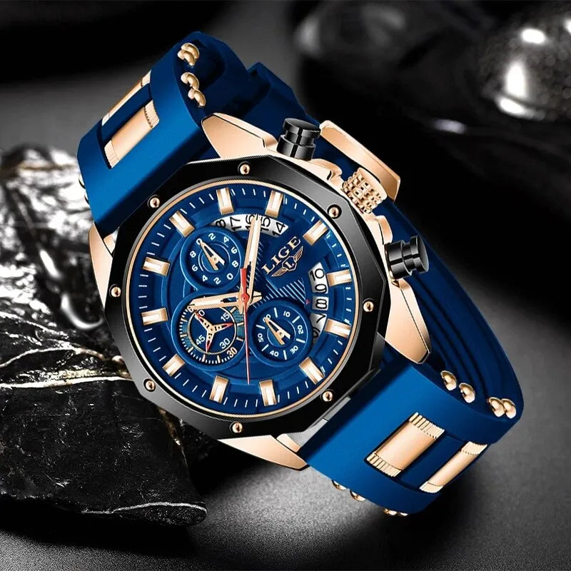 Discover LIGE Fashion Men's Luxury Silicone Sport Watch with Quartz Movement, Date Function, Waterproof Design, and Chronograph Features