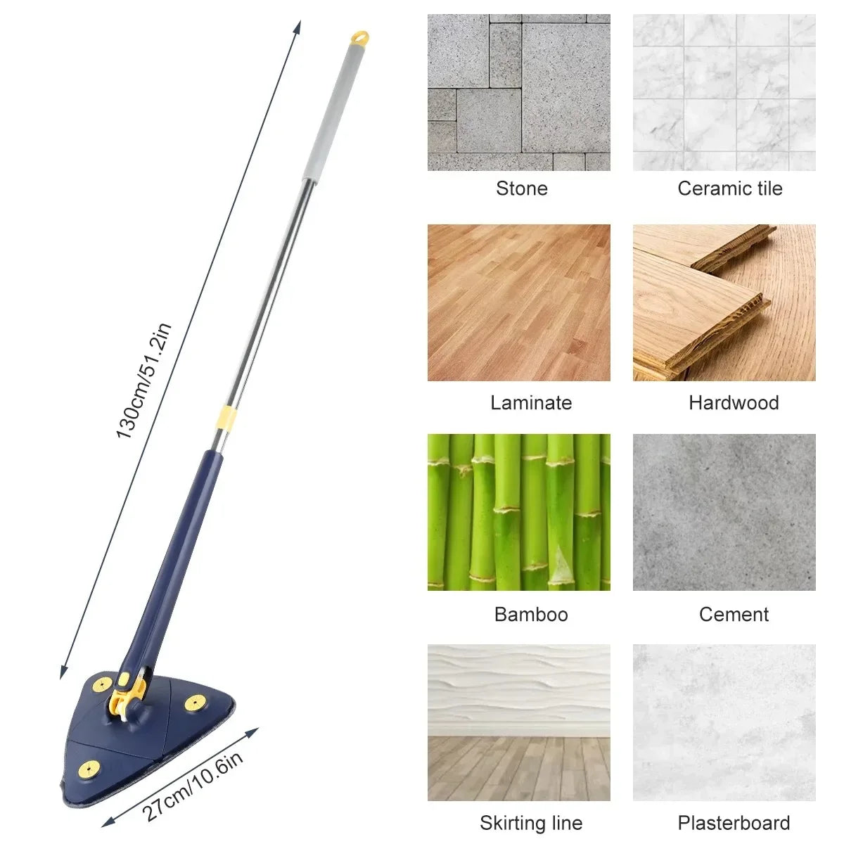 Triangle 360 Mop: Telescopic Ceiling Brush for Tiles and Walls, Self-draining