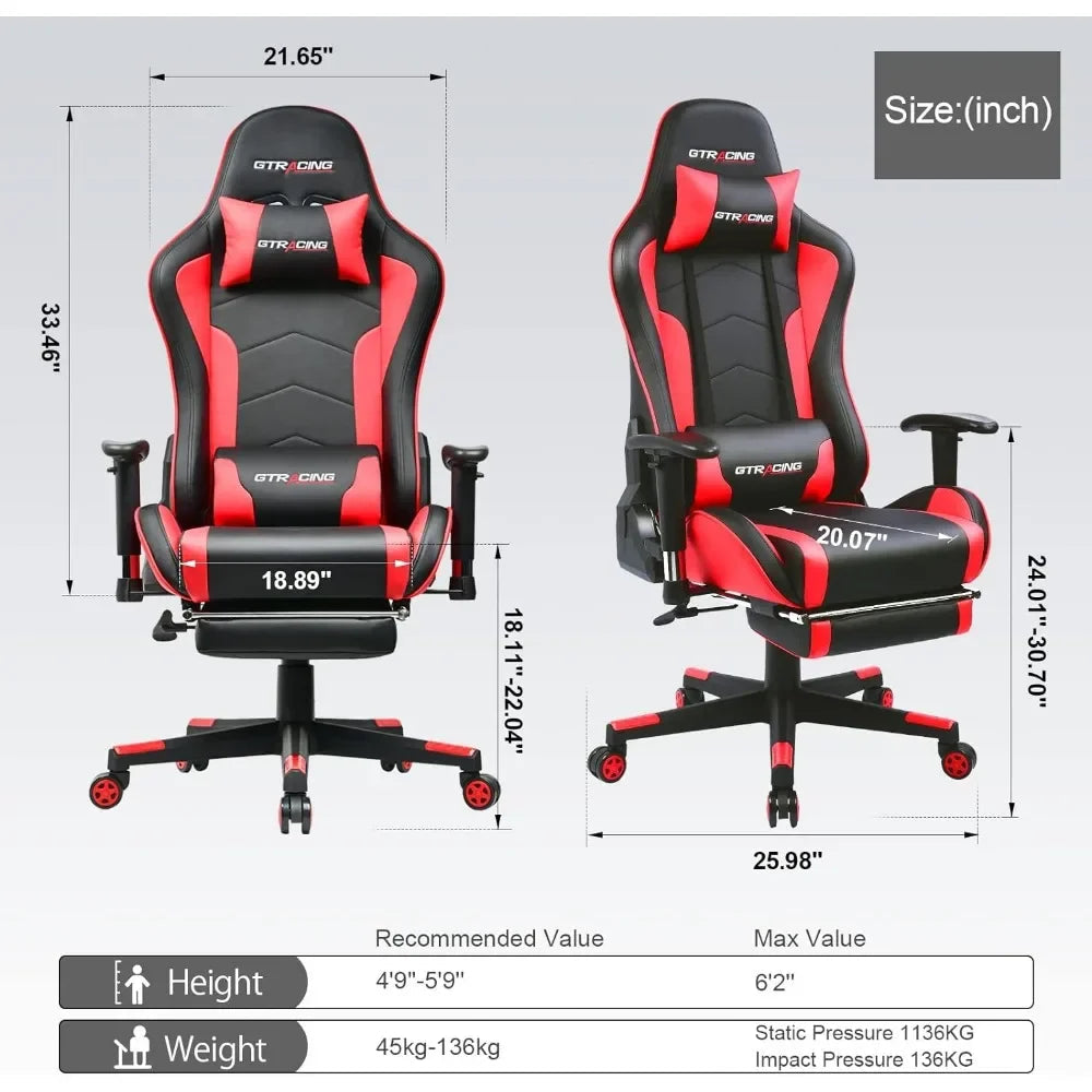 GTRACING Gaming Chair Footrest Speakers Video Game Chair Bluetooth Music Heavy Duty Ergonomic Computer Office Desk Chair Red