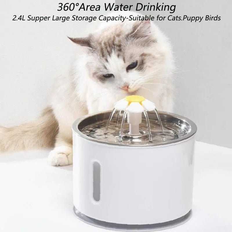 Automatic Pet Water Fountain 2.4l Dogs Cats And Rabbits Drink Water God Round Bowl With Led Light Safety And Silent Pet Supplies