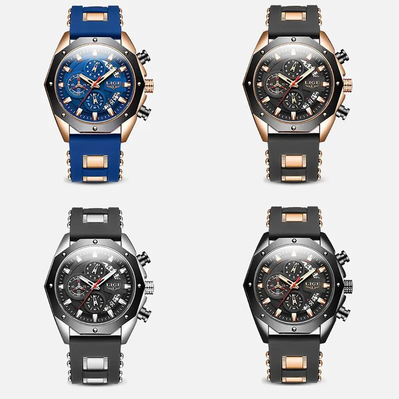 Discover LIGE Fashion Men's Luxury Silicone Sport Watch with Quartz Movement, Date Function, Waterproof Design, and Chronograph Features