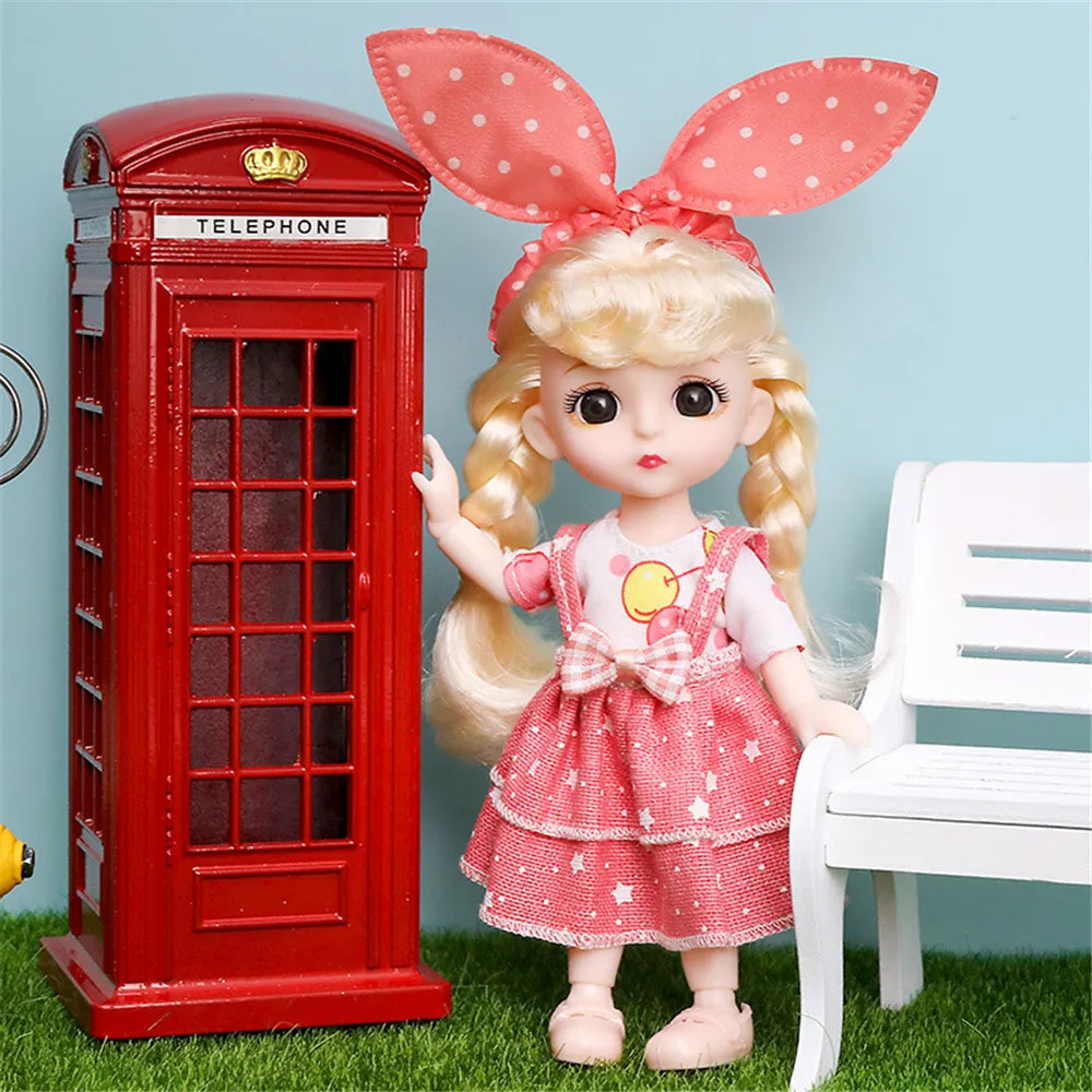 Scale 1:12 16cm Princess BJD Doll with Clothes and Shoes Movable 13 Joints Cute Sweet Face Lolita Girl Gift Child Toys for Kids