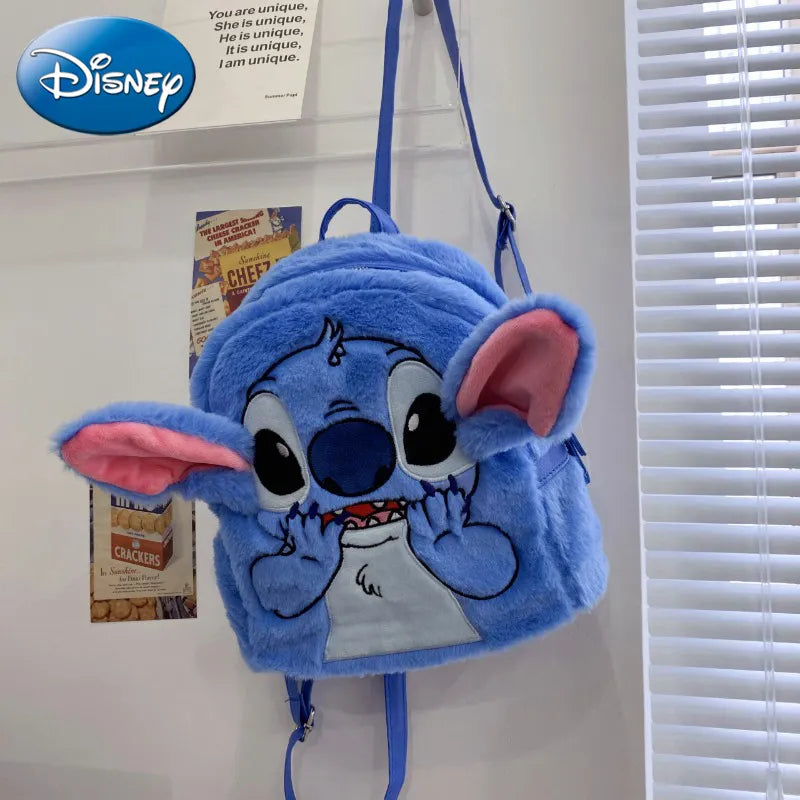 Disney Stitch Plush Backpack - Cartoon Fashion 3D Mini Women's Backpack - Large Capacity Cute Children's Schoolbag - High Quality