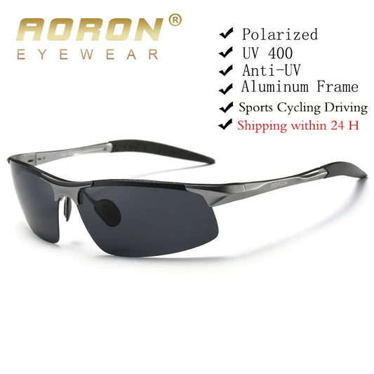 AORON Polarized Sunglasses for Men - Aluminum Magnesium Frame Sport Sun Glasses for Driving, Retro Goggles Sunglass with UV400 Protection and Anti-Glare Feature