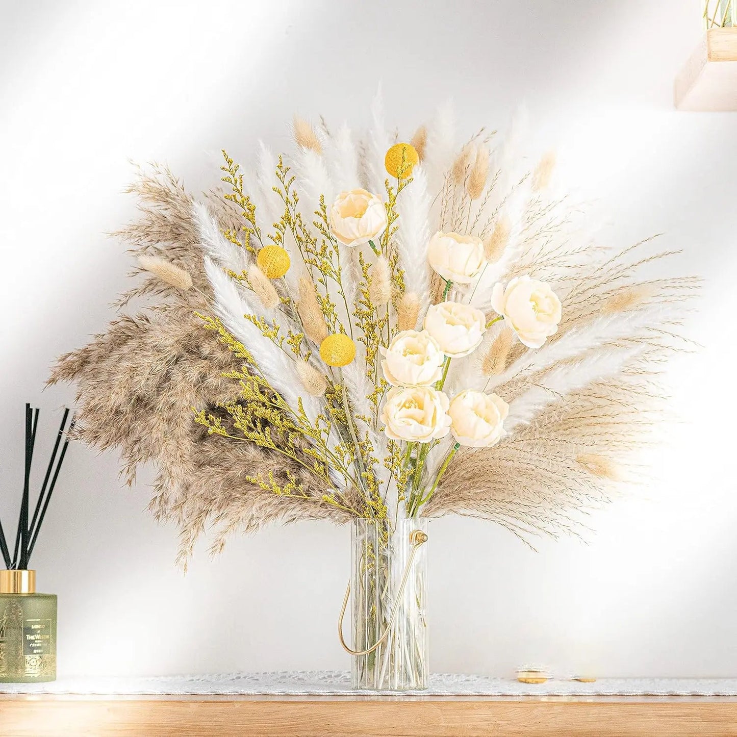 300pcs Real Natural Dried Flower Bouquet Pampas Reed Small Reed Rabbit Tail Grass Home Decor Mix and Match Dried Flower Bouquet