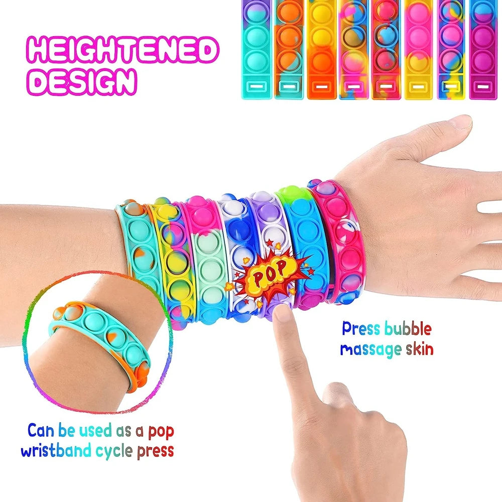 12PCS Fidget Toy Pop Bracelets, Party Favor Bubble Bracelets, Sensory Stress Reliever Toys for Kids, Children's Gifts