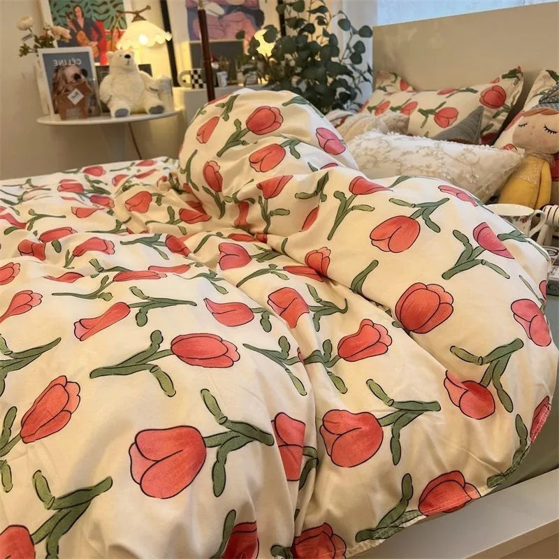 InStyle Bedding Set: Fashionable Solid Color, Washable Duvet Cover (without Comforter), Pillowcases, and Sheet for Students - Soft Home Textiles.