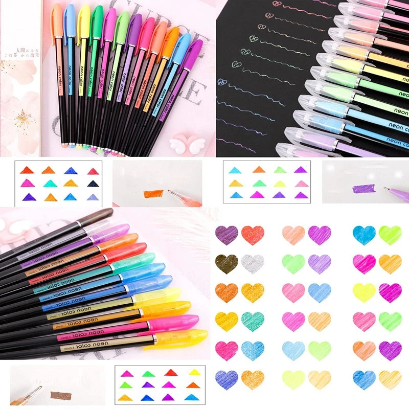 12/24 Metallic Glitter Gel Pens for School, Office, Adult Coloring, Journals, Drawing, and Art Markers.