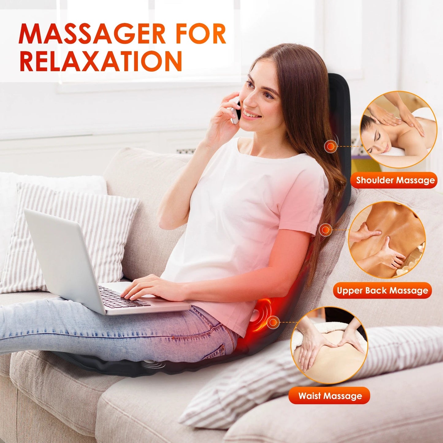 Shiatsu Electric Full Body Massager Cushion for Pain Relief in Car, Chair, and Office Seat