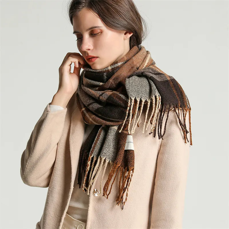 Thick Warm Winter Scarf Design Print Women Cashmere Pashmina Shawl Lady Wrap Tassel Scarves Knitted Men Foulard Blanket