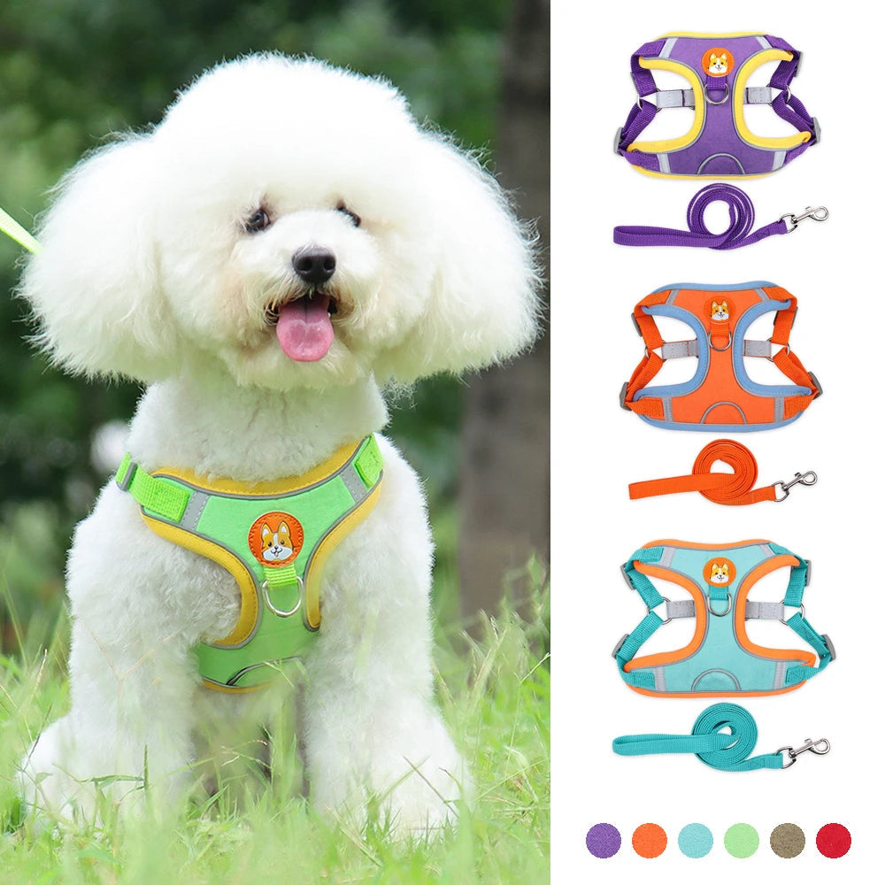 Dog Harness with 1.5m Traction Leash Set No Pull Dog Vest Strap Adjustable Reflective Breathable Harness for Dogs Puppy and Cats