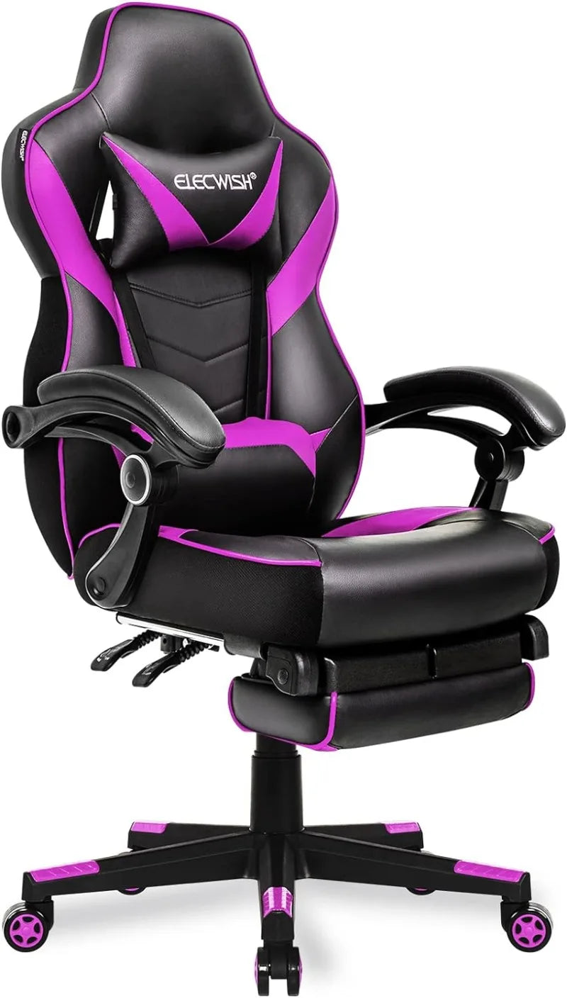 Gaming Chair, Gamer Chair with Footrest, Ergonomic Racing Chair for Adluts with Padding Armrests Leather, Computer Gaming Chair