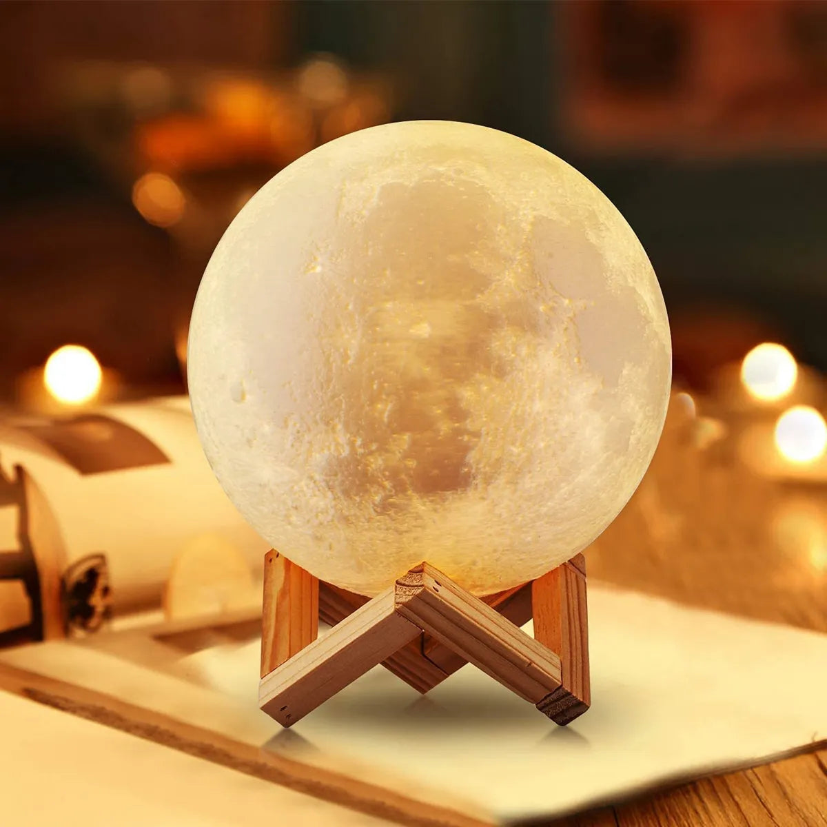 8cm Moon Lamp, LED, Battery-Powered, with Stand, Starry, Bedroom Decor, Night Light, Kids Gift