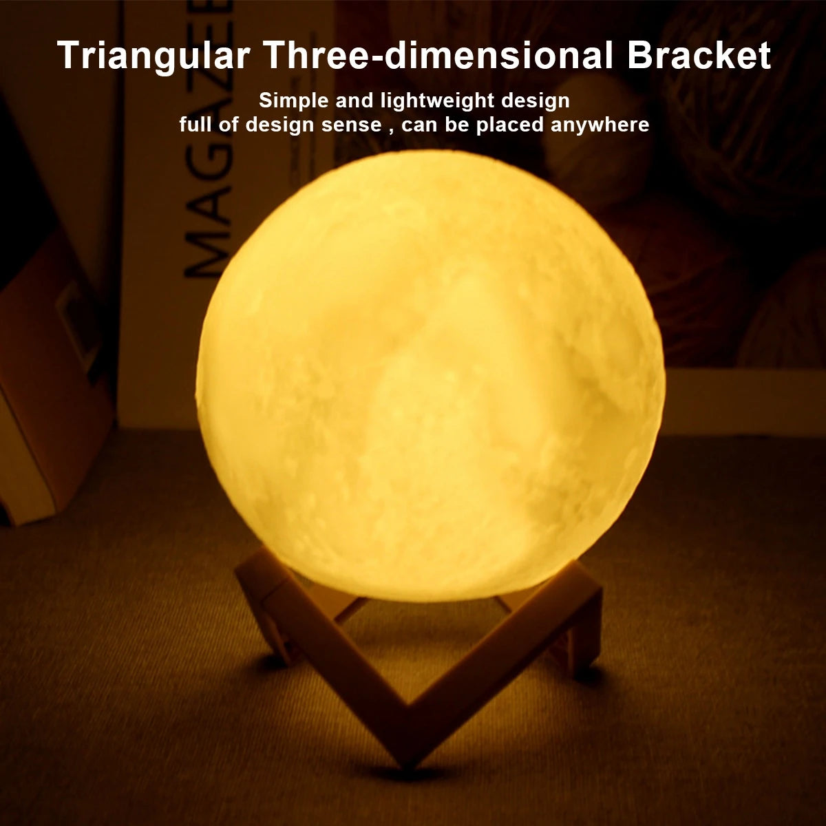 8cm Moon Lamp, LED, Battery-Powered, with Stand, Starry, Bedroom Decor, Night Light, Kids Gift