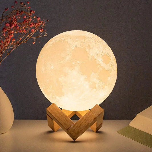 8cm Moon Lamp, LED, Battery-Powered, with Stand, Starry, Bedroom Decor, Night Light, Kids Gift