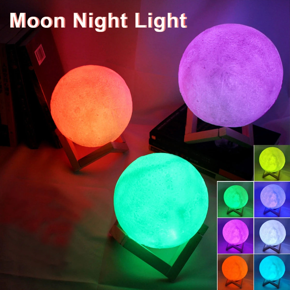 8cm Moon Lamp, LED, Battery-Powered, with Stand, Starry, Bedroom Decor, Night Light, Kids Gift