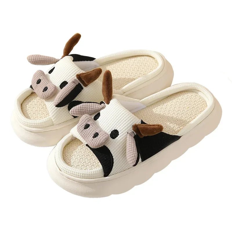 Hot Sale Women Milk Cow Linen Slippers Four Seasons Men Indoor Sandals Adults Cartoon Slides Couples Cute Breathable Home Shoes - Etawia Products