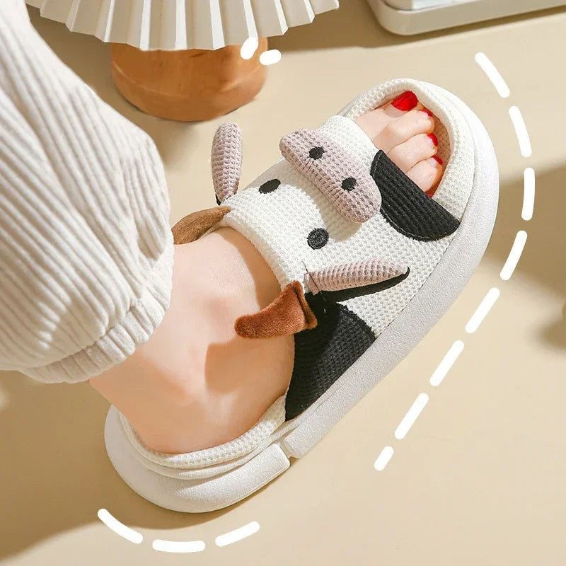 Hot Sale Women Milk Cow Linen Slippers Four Seasons Men Indoor Sandals Adults Cartoon Slides Couples Cute Breathable Home Shoes - Etawia Products