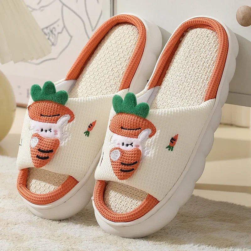 Hot Sale Women Milk Cow Linen Slippers Four Seasons Men Indoor Sandals Adults Cartoon Slides Couples Cute Breathable Home Shoes - Etawia Products