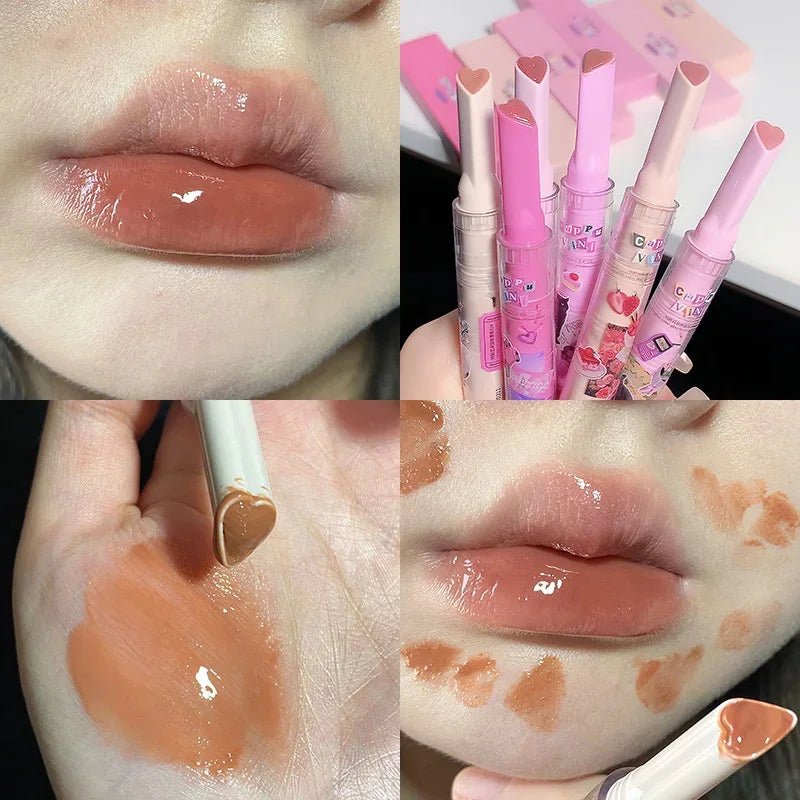 Jelly Mirror Lipstick Lip Gloss Non-stick Cup Mirror Lip Tint Heart-shaped Lipstick Moisturizing Lipgloss Long-lasting Lipstick - Etawia Products