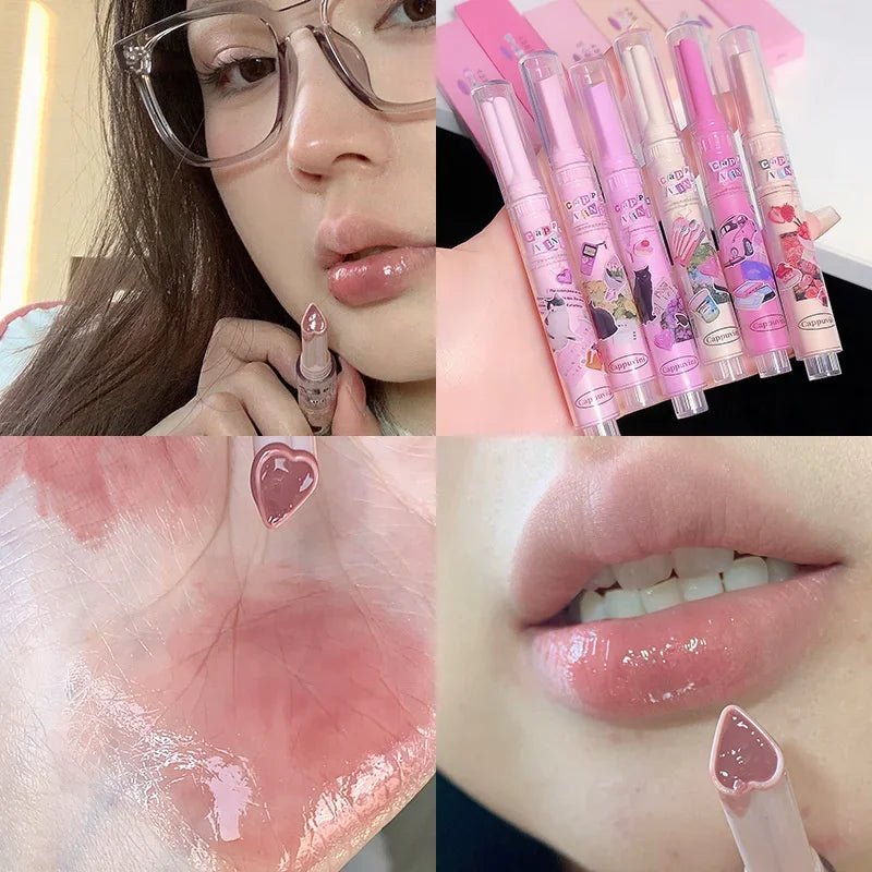 Jelly Mirror Lipstick Lip Gloss Non-stick Cup Mirror Lip Tint Heart-shaped Lipstick Moisturizing Lipgloss Long-lasting Lipstick - Etawia Products