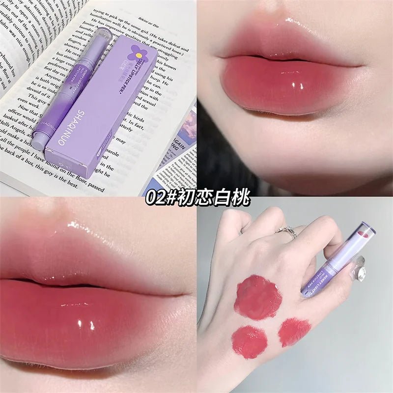 Jelly Mirror Lipstick Lip Gloss Non-stick Cup Mirror Lip Tint Heart-shaped Lipstick Moisturizing Lipgloss Long-lasting Lipstick - Etawia Products