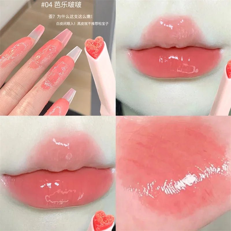 Jelly Mirror Lipstick Lip Gloss Non-stick Cup Mirror Lip Tint Heart-shaped Lipstick Moisturizing Lipgloss Long-lasting Lipstick - Etawia Products